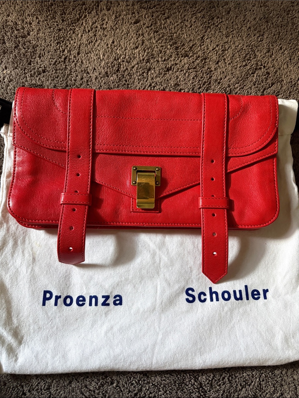 Proenza Schouler Bright  Red Leather PS1-style Clutch with Gold Hardware